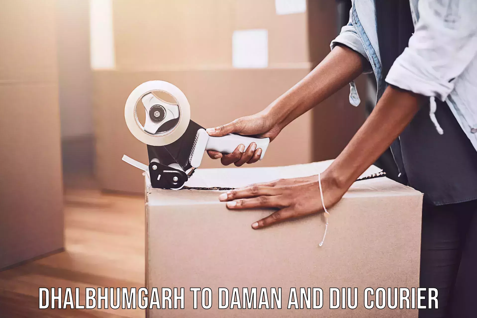 Express package handling Dhalbhumgarh to Diu